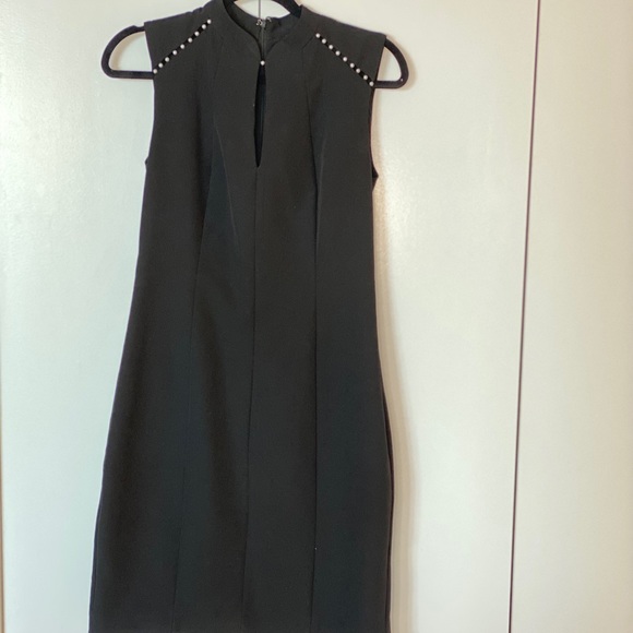 Black Sleeveless Midi Dress with Pearl Detail - Picture 2 of 4